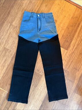 Two-Tone High-Waist Jeans — Blue and Black